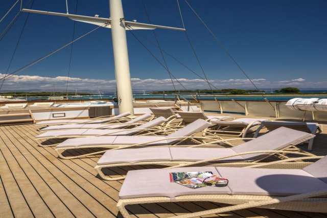 Sun lounges on deck