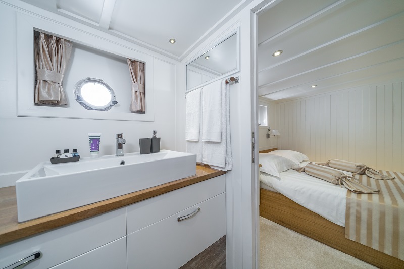 Double bed cabin and bathroom
