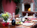 Dining table and fire place in the garden