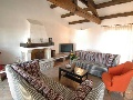 Living room with open fire place