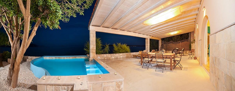 Swimming pool area at night